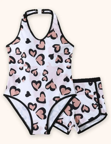 Heart Printed Swimsuit Set